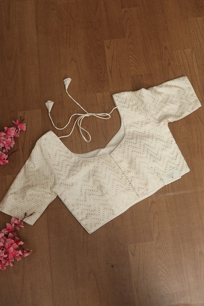 Elegant White Banarasi Pure Cotton Non Padded Blouse - Luxurion World