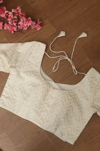 Elegant White Banarasi Pure Cotton Non Padded Blouse - Luxurion World
