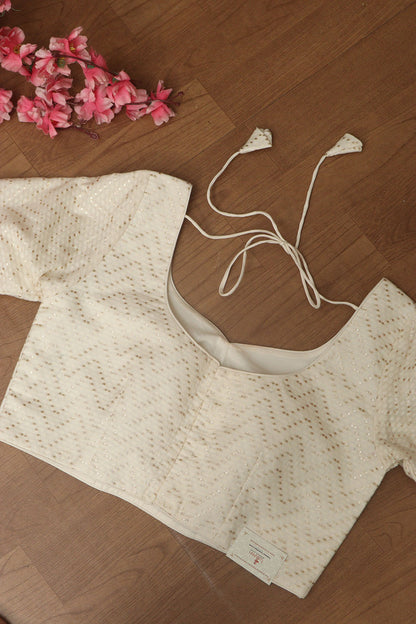 Elegant White Banarasi Pure Cotton Non Padded Blouse - Luxurion World