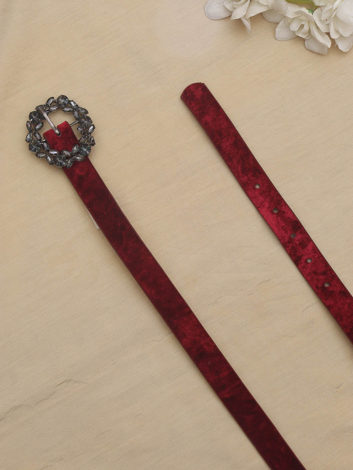 Red Rhinestone Velvet Buckle Belt: Elevate Your Style with Glamour - Luxurion World