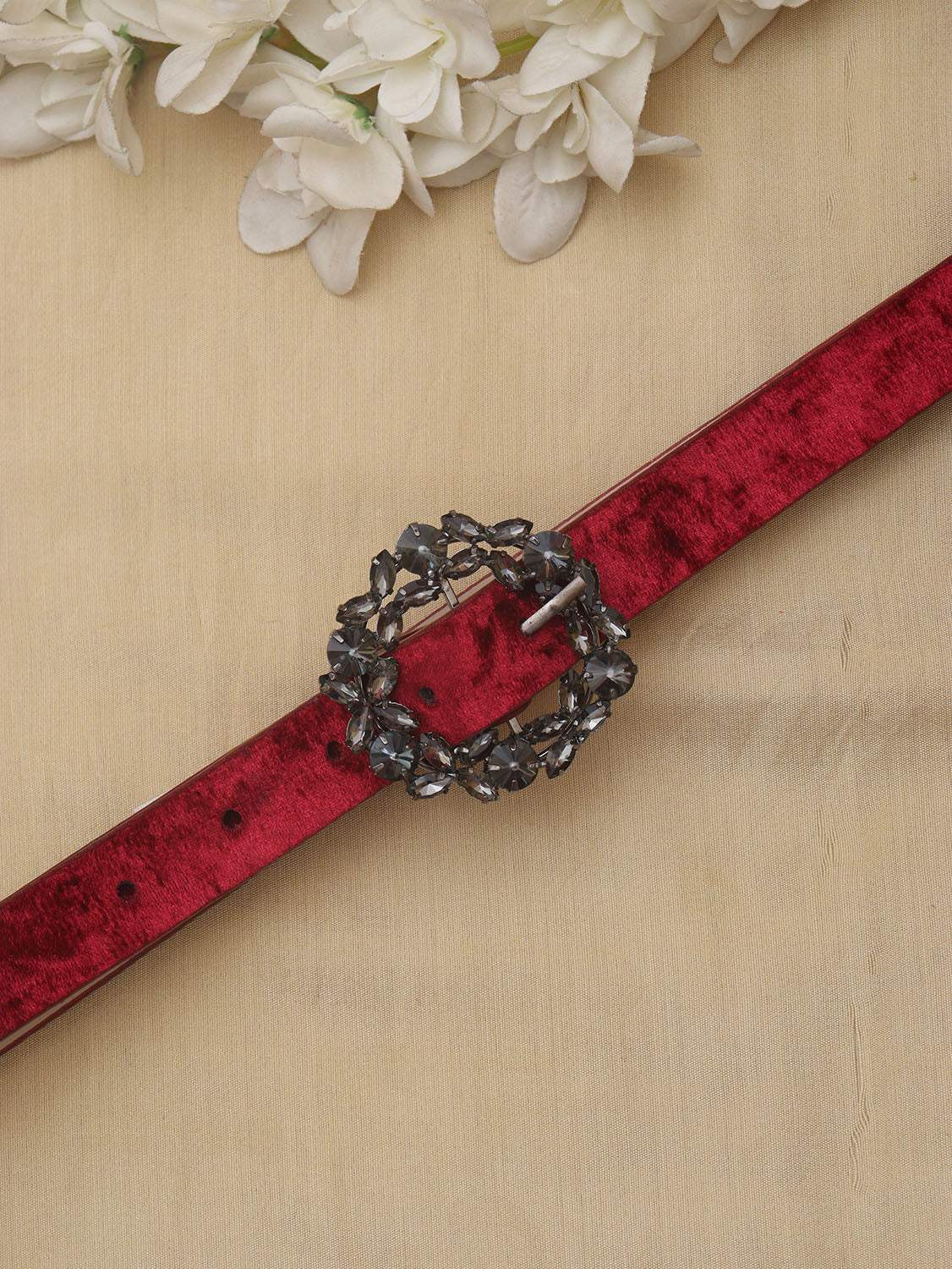 Red Rhinestone Velvet Buckle Belt: Elevate Your Style with Glamour - Luxurion World