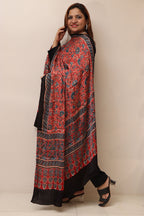 Red Ajrakh Block Printed Modal Silk Dupatta - Luxurion World
