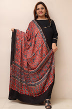 Red Ajrakh Block Printed Modal Silk Dupatta - Luxurion World