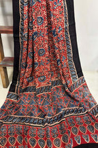 Red Ajrakh Block Printed Modal Silk Dupatta - Luxurion World