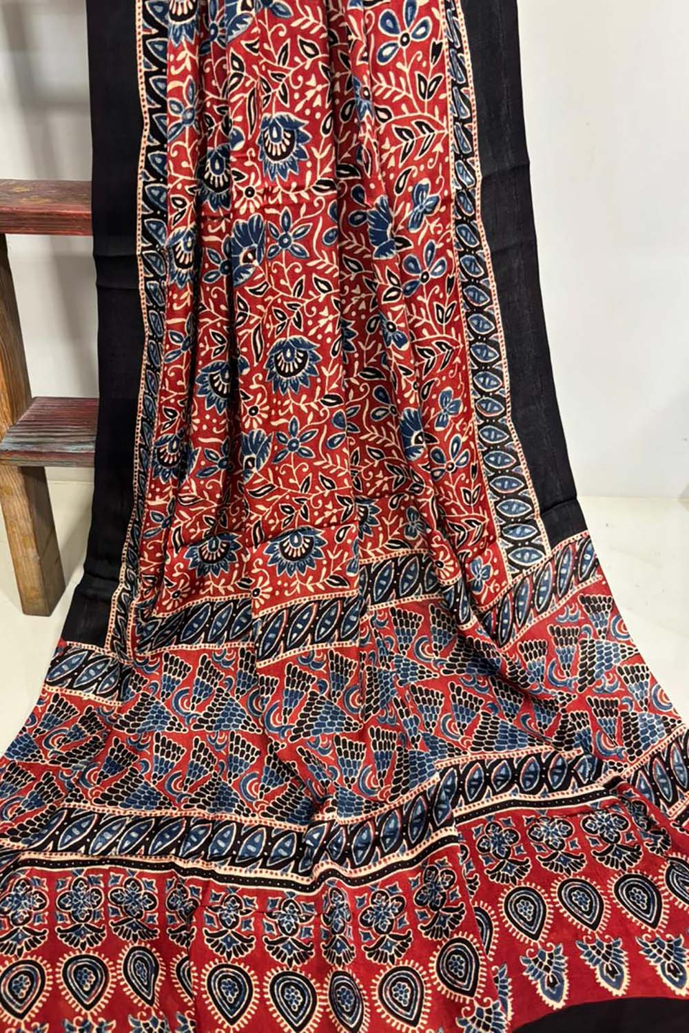 Red Ajrakh Block Printed Modal Silk Dupatta - Luxurion World