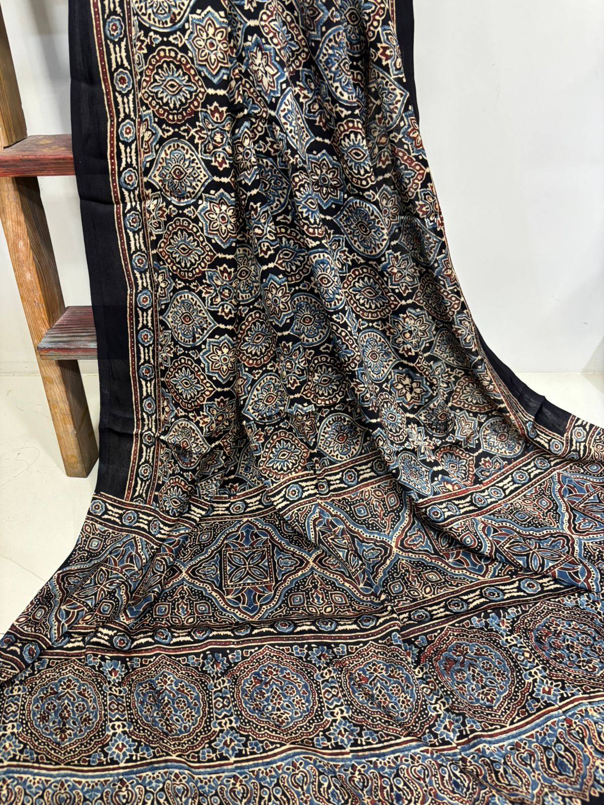 Black Ajrakh Block Printed Modal Silk Dupatta - Luxurion World