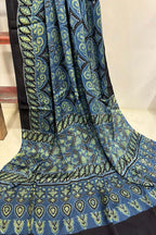 Blue Ajrakh Block Printed Modal Silk Dupatta - Luxurion World