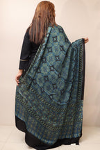 Blue Ajrakh Block Printed Modal Silk Dupatta - Luxurion World