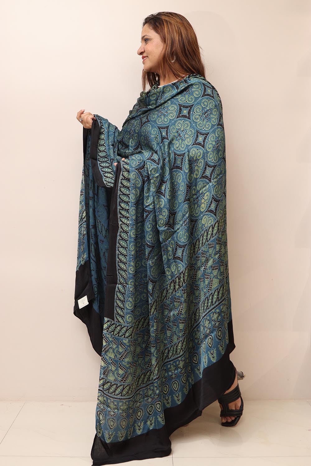 Blue Ajrakh Block Printed Modal Silk Dupatta - Luxurion World