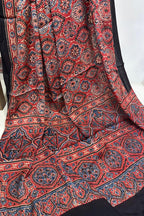 Red Ajrakh Block Printed Modal Silk Dupatta - Luxurion World