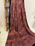 Red Ajrakh Block Printed Modal Silk Dupatta - Luxurion World