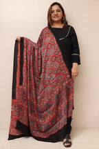 Red Ajrakh Block Printed Modal Silk Dupatta - Luxurion World