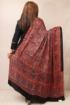 Red Ajrakh Block Printed Modal Silk Dupatta - Luxurion World