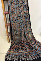 Black Ajrakh Block Printed Modal Silk Dupatta - Luxurion World