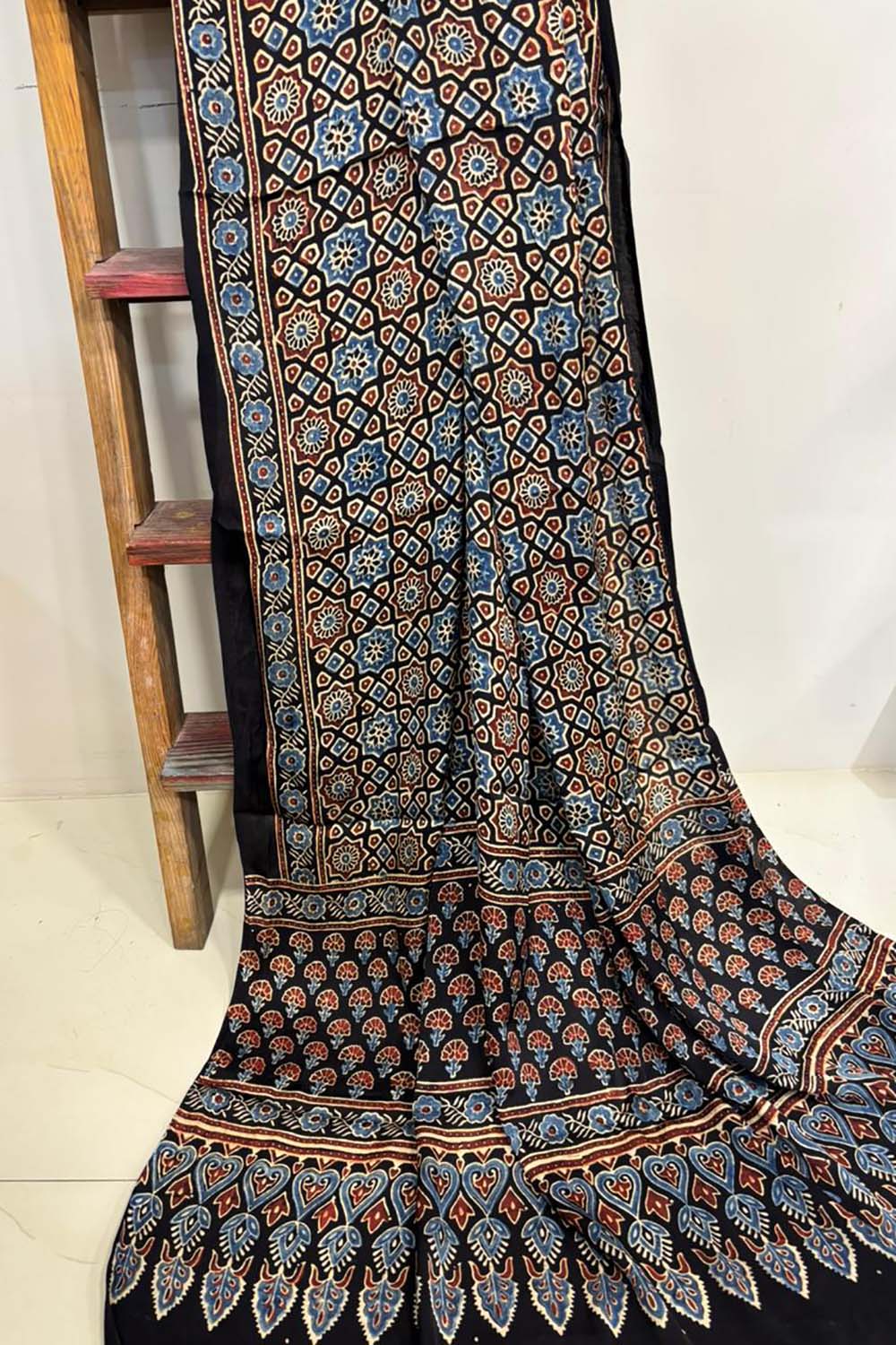 Black Ajrakh Block Printed Modal Silk Dupatta - Luxurion World