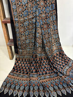 Black Ajrakh Block Printed Modal Silk Dupatta - Luxurion World