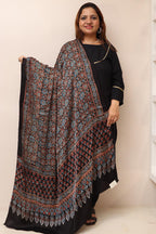Black Ajrakh Block Printed Modal Silk Dupatta - Luxurion World