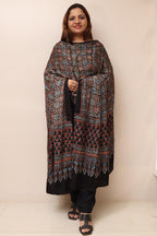 Black Ajrakh Block Printed Modal Silk Dupatta - Luxurion World