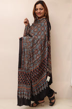 Black Ajrakh Block Printed Modal Silk Dupatta - Luxurion World