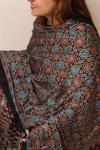 Black Ajrakh Block Printed Modal Silk Dupatta - Luxurion World