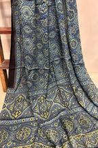 Blue Ajrakh Block Printed Modal Silk Dupatta - Luxurion World