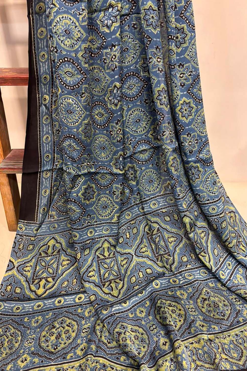 Blue Ajrakh Block Printed Modal Silk Dupatta - Luxurion World