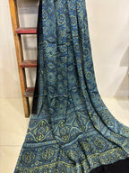Blue Ajrakh Block Printed Modal Silk Dupatta - Luxurion World