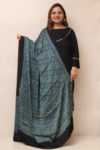 Blue Ajrakh Block Printed Modal Silk Dupatta - Luxurion World
