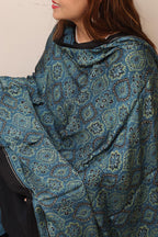 Blue Ajrakh Block Printed Modal Silk Dupatta - Luxurion World