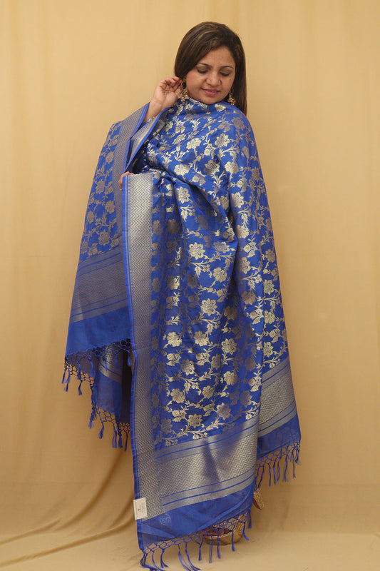 Stunning Blue Banarasi Silk Dupatta - Versatile and Elegant! - Luxurion World