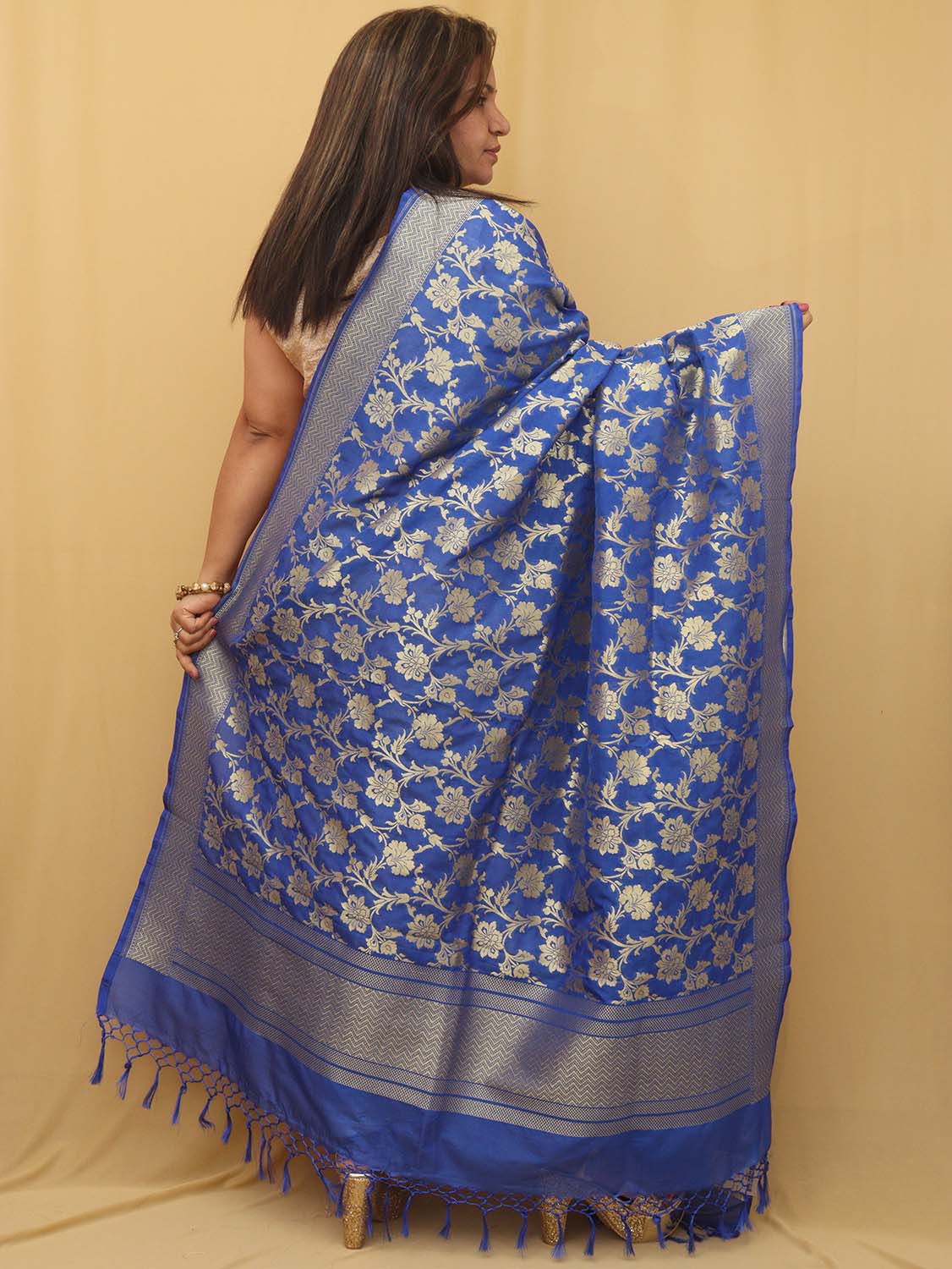 Stunning Blue Banarasi Silk Dupatta - Versatile and Elegant! - Luxurion World