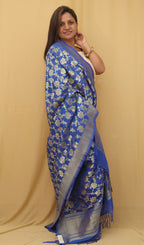 Stunning Blue Banarasi Silk Dupatta - Versatile and Elegant! - Luxurion World