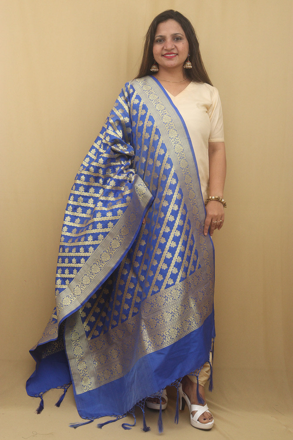 Stunning Blue Banarasi Silk Dupatta - Versatile and Elegant! - Luxurion World