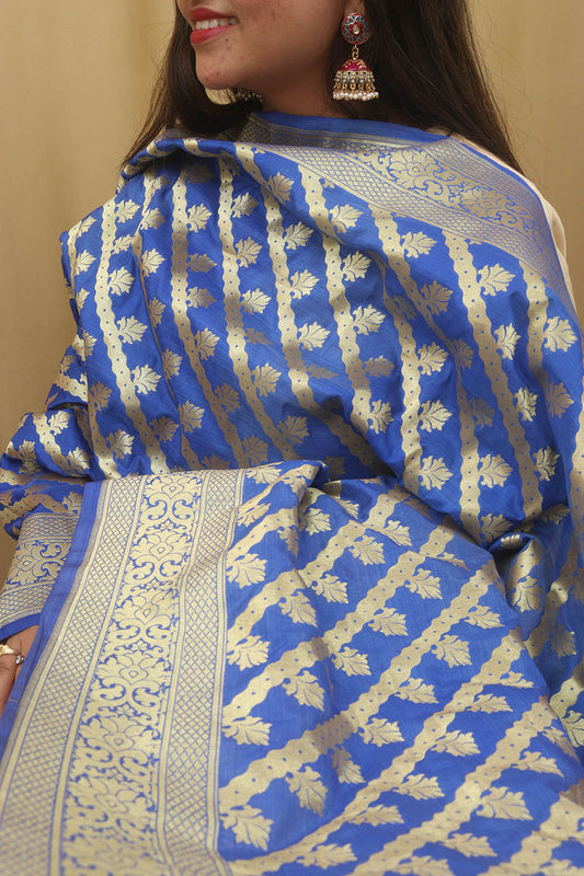 Stunning Blue Banarasi Silk Dupatta - Versatile and Elegant! - Luxurion World