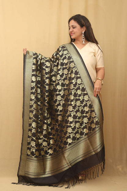 Black Banarasi Silk Dupatta