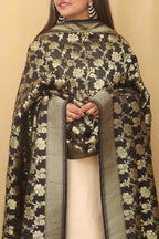 Black Banarasi Silk Dupatta - Luxurion World