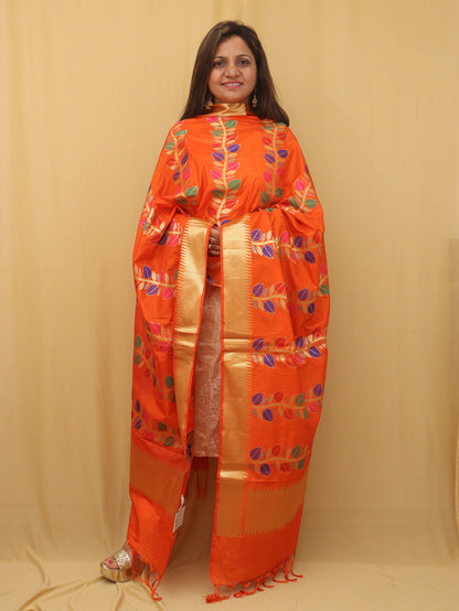 Stunning Orange Banarasi Silk Meenakari Dupatta - Festive Perfection