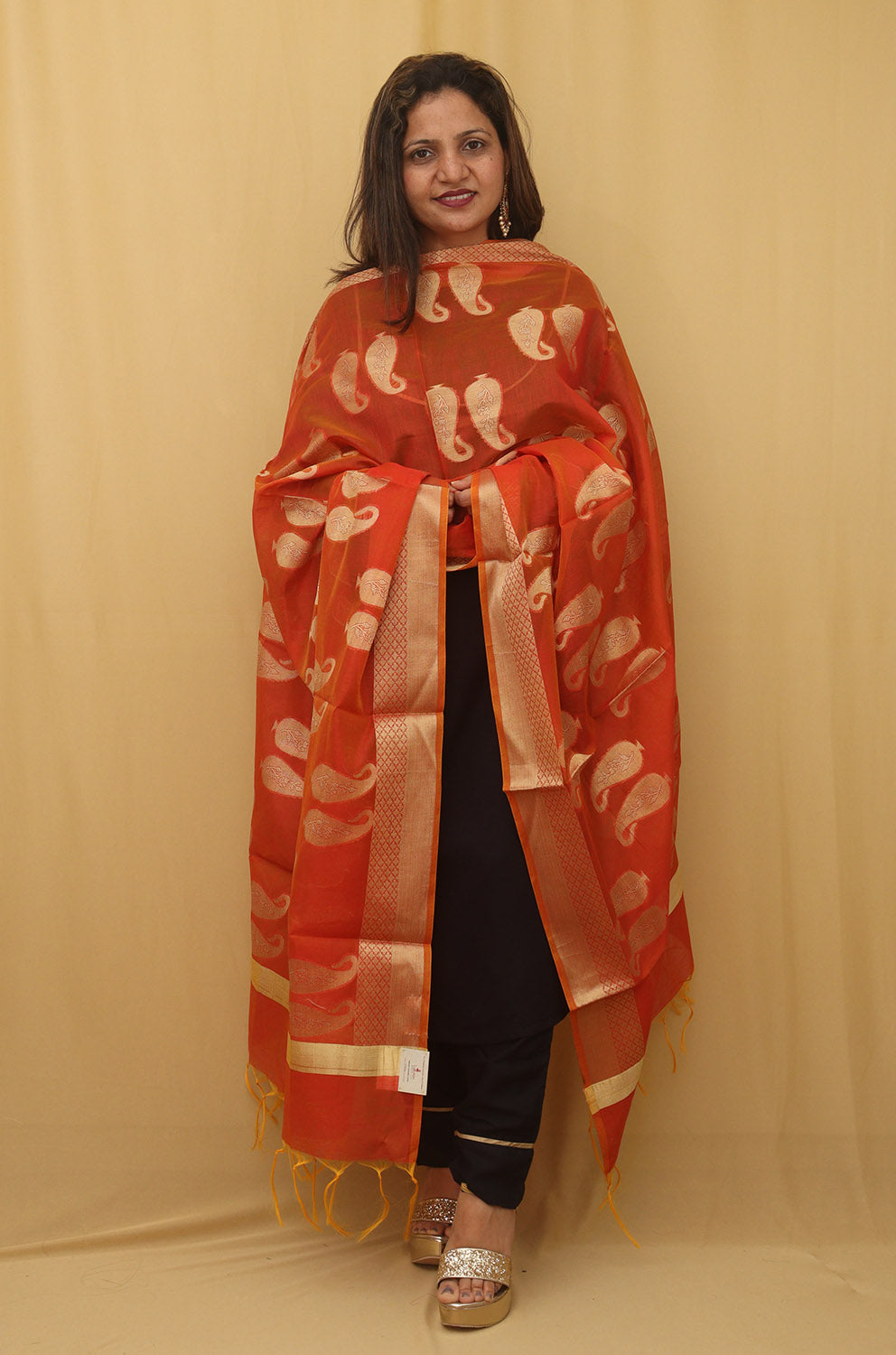Stylish Orange Banarasi Cotton Silk Dupatta for Ethnic Charm - Luxurion World
