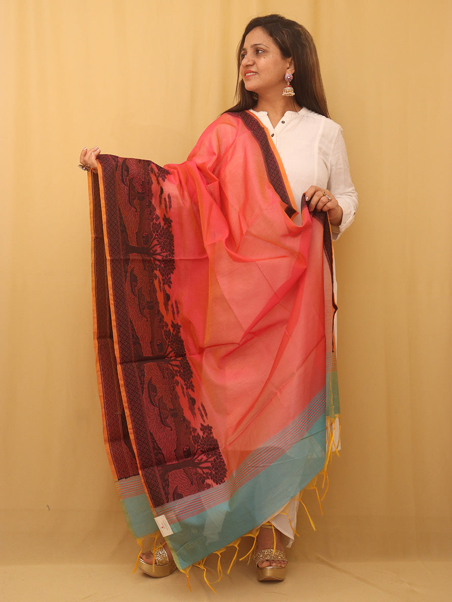 Stylish Pink Banarasi Cotton Silk Dupatta for Ethnic Look