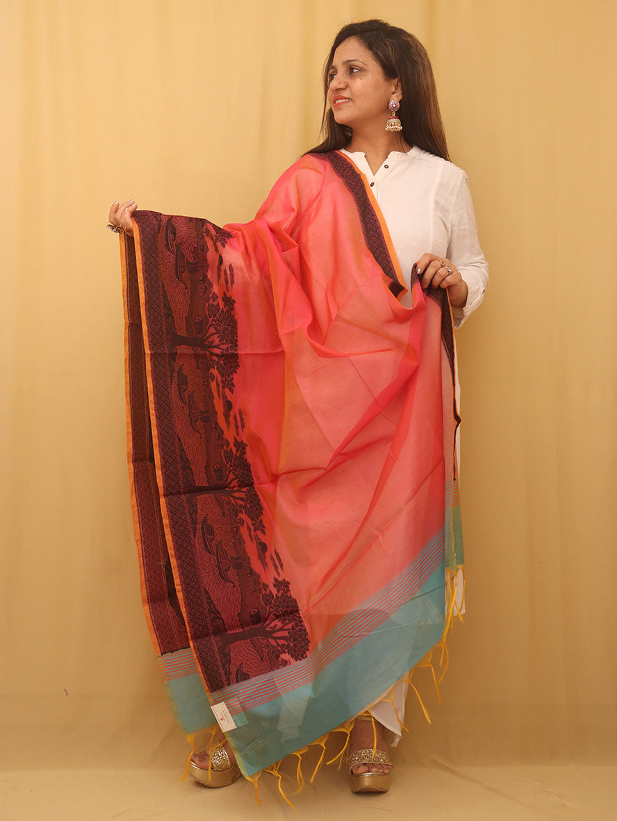 Stylish Pink Banarasi Cotton Silk Dupatta for Ethnic Look - Luxurion World