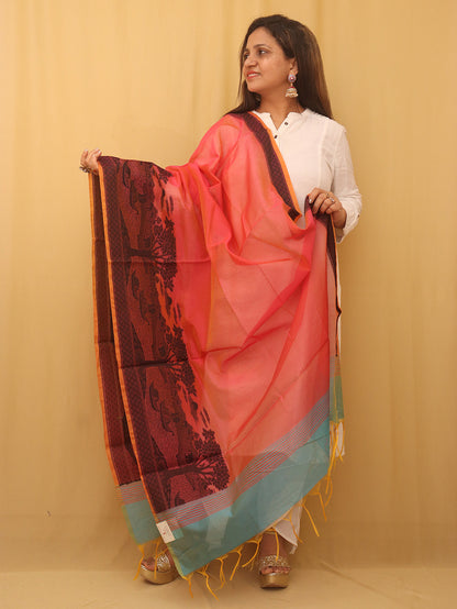 Stylish Pink Banarasi Cotton Silk Dupatta for Ethnic Look - Luxurion World