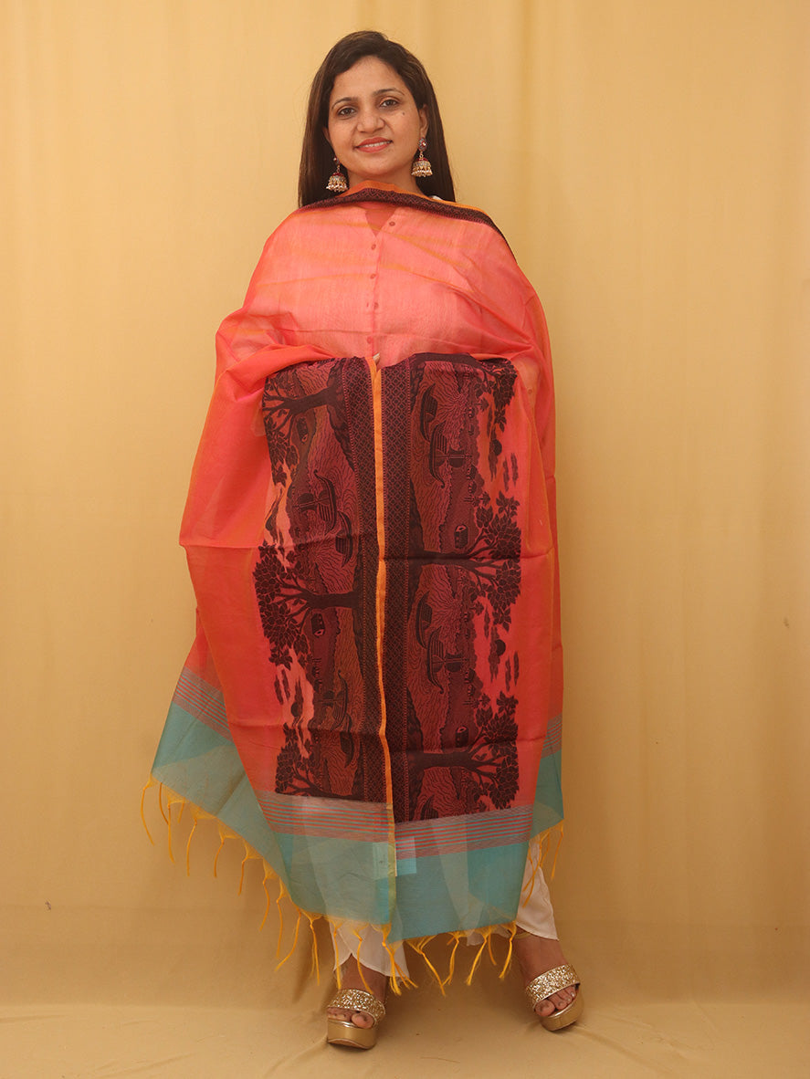 Stylish Pink Banarasi Cotton Silk Dupatta for Ethnic Look - Luxurion World