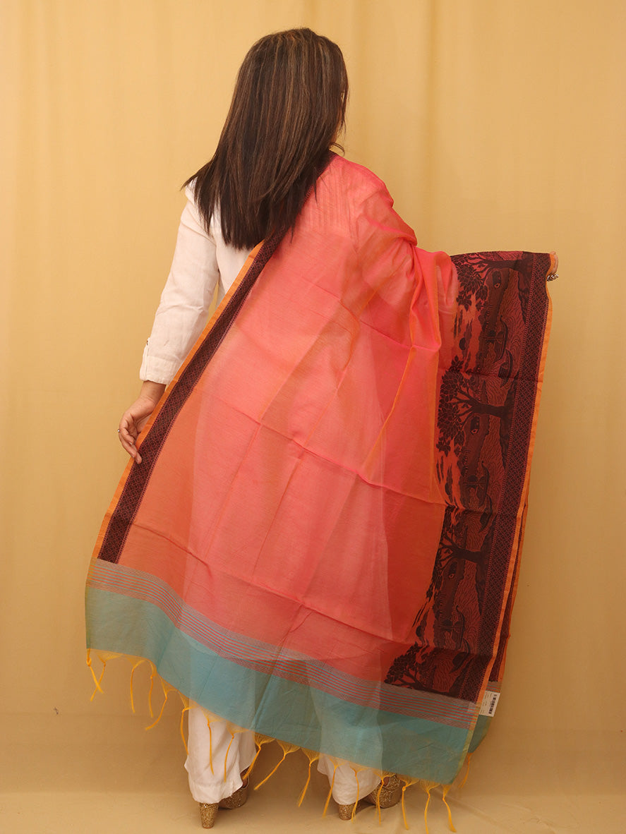 Stylish Pink Banarasi Cotton Silk Dupatta for Ethnic Look - Luxurion World