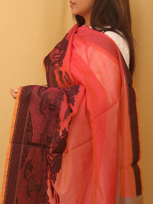 Stylish Pink Banarasi Cotton Silk Dupatta for Ethnic Look - Luxurion World