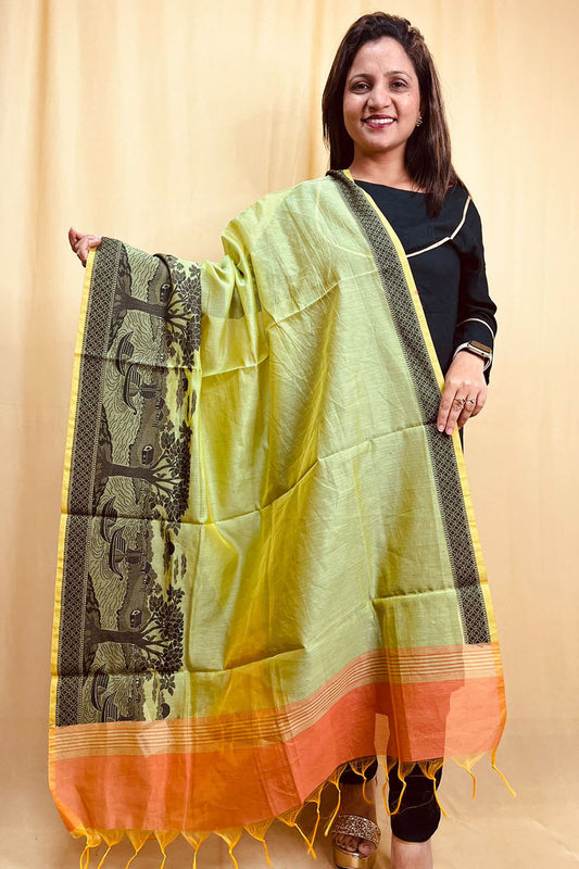 Stylish Green Banarasi Cotton Silk Dupatta for Ethnic Charm - Luxurion World
