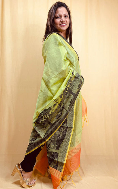 Stylish Green Banarasi Cotton Silk Dupatta for Ethnic Charm