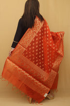 Stunning Orange Banarasi Cotton Silk Dupatta - Perfect Accessory - Luxurion World