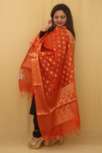 Stunning Orange Banarasi Cotton Silk Dupatta - Perfect Accessory - Luxurion World