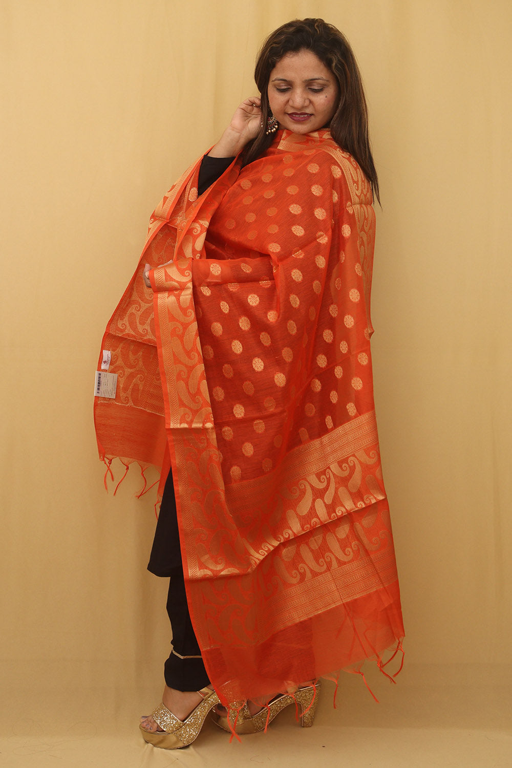 Stunning Orange Banarasi Cotton Silk Dupatta - Perfect Accessory - Luxurion World