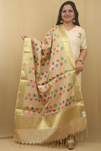 Ethnic Charm: Cream Banarasi Silk Meenakari Dupatta for Stunning Style - Luxurion World